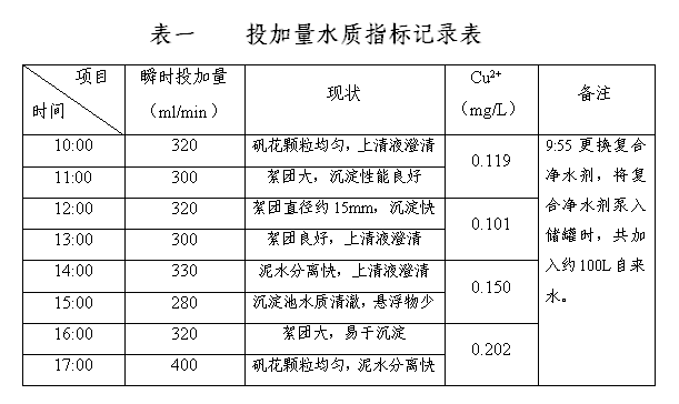 投加量水質(zhì)指標記錄表